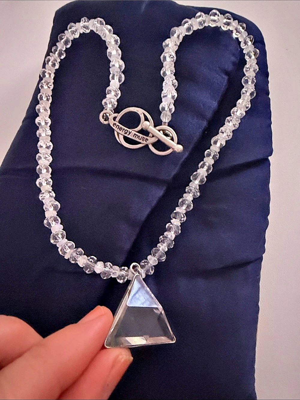 Energy Muse Quartz Beaded Triangle Pendant Necklace